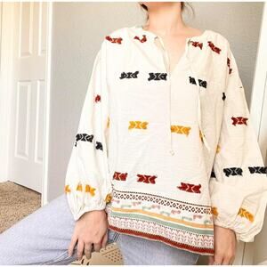 Lou & Grey For Loft Getaway Peasant Blouse White Womens M